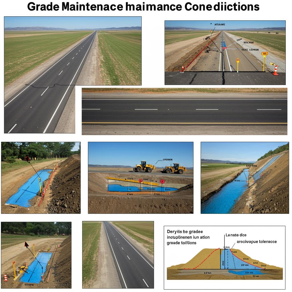 도로 경사 유지보수 조건과 절개면 구조가 여러 이미지와 도식으로 설명된 토목 기술 안내 이미지