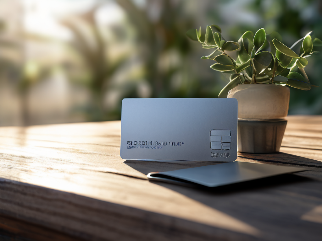 Payment card, envelope, and blank review card on brushed metal surface for billing verification.