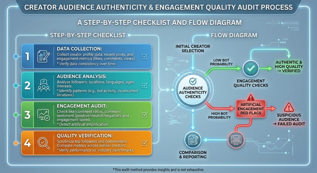 A 3-step process checklist for auditing audience quality and measuring creator influence.